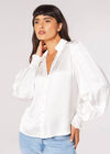 Balloon Sleeve Satin Shirt, White, large