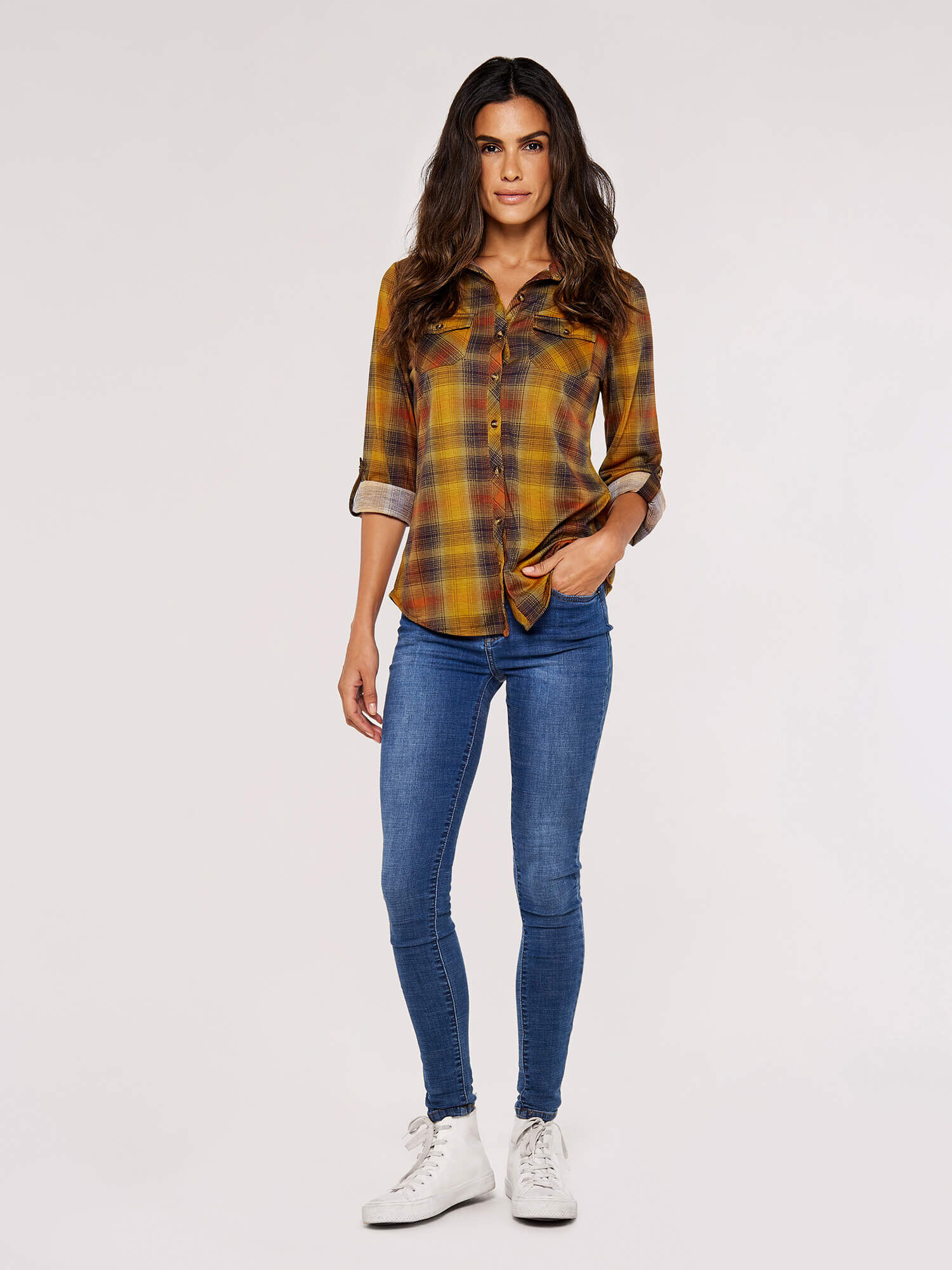 Mustard yellow store check shirt