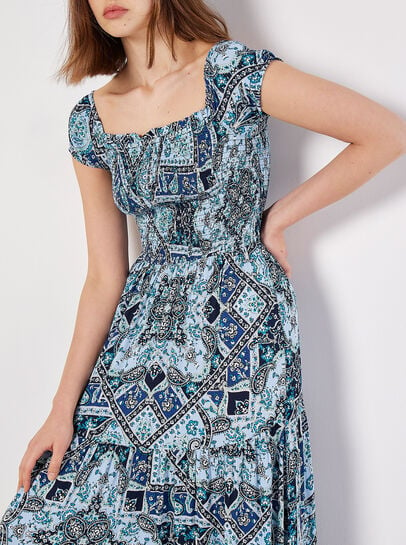 Milchmädchen-Maxikleid mit Schal-Print