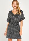 Sequin Kimono Dress, Black, large