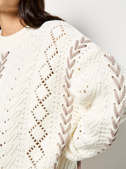 Pointelle Knit Lace Up Jumper