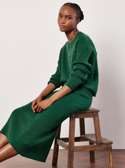 Fine Knit Cable Midi Skirt