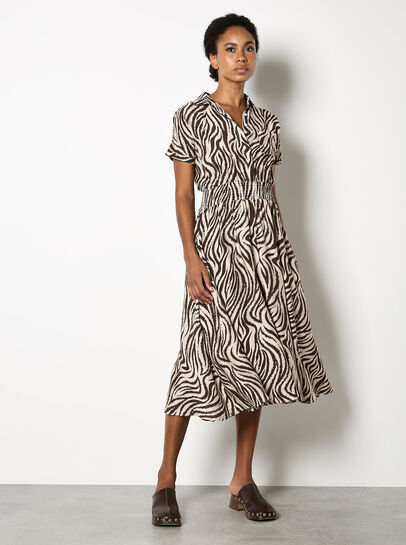 Zebra Print Shirt Midi Dress