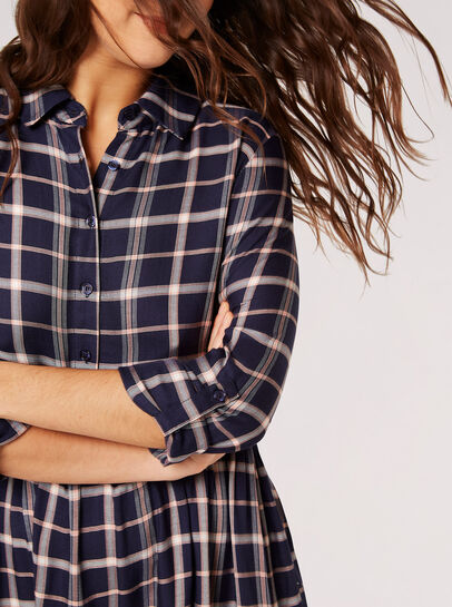 Check Print Shirt Mini Dress