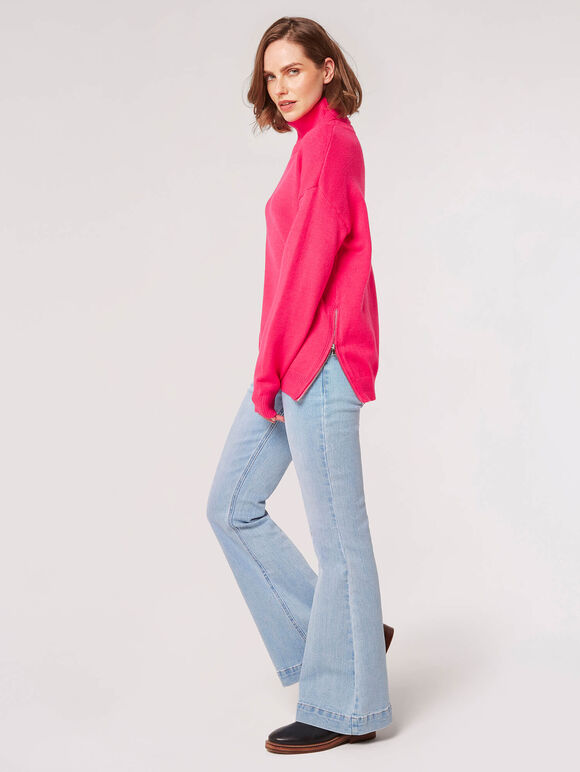 Side Zip Roll Neck Jumper, Fuchsia, large