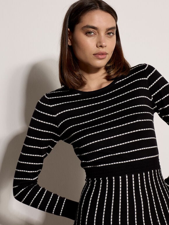 Multi Stripe Knitted Midi Dress, Black, large