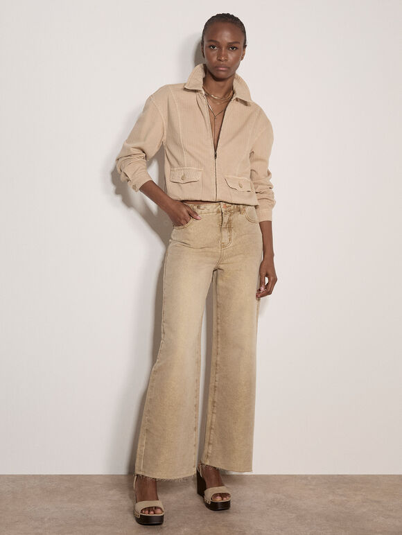 Herringbone Cotton Bomber Jacket , Stone, large