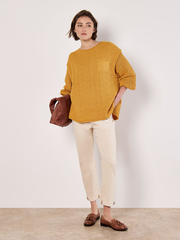 Textured Knit Oversized Jumper, Mustard, large