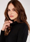 Tiny Rib Roll Neck Jumper, Black, large