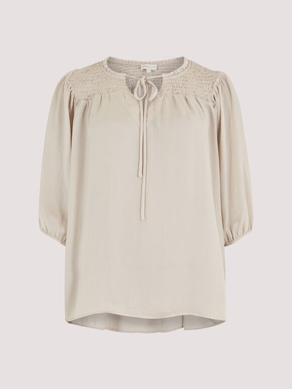 Satin Smock Detail Blouse, Stone, large