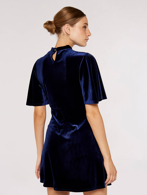 Fit And Flare Velvet Mini Dress, Navy, large