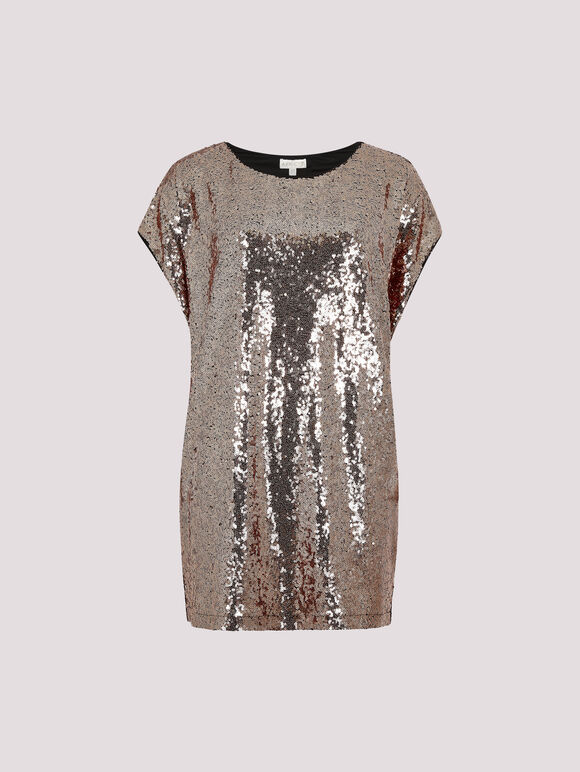 Sequin Cocoon Top, Brown, large