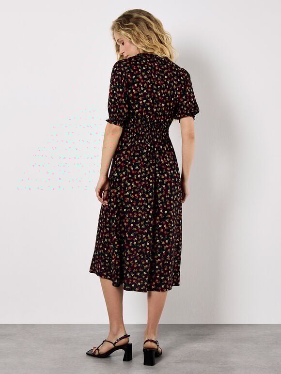 Ditsy Floral Smocked Midi Dress, Orange, large