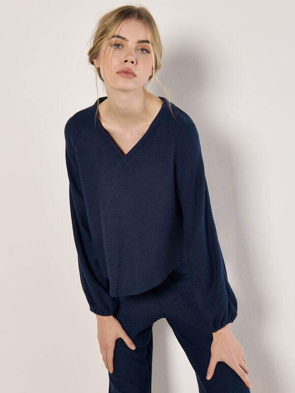 Soft Textured Top, Navy, large