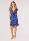 Painterly Dot Ruffle Wrap Mini Dress, Blue, large