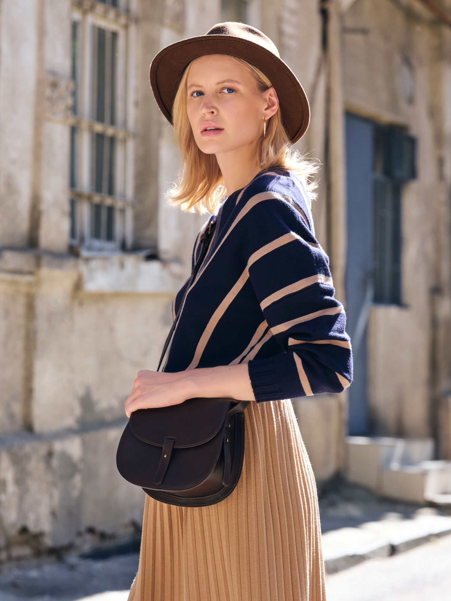 Leather Flap Crossbody Bag Apricot Clothing