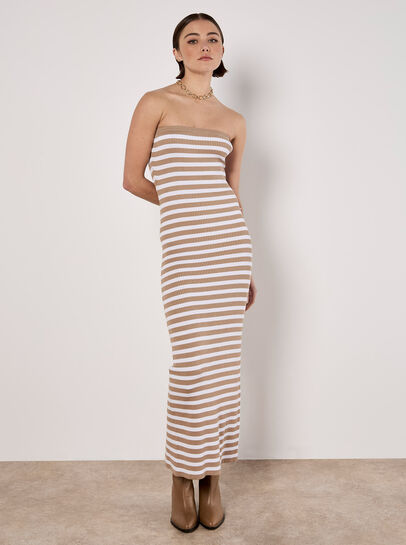 Stripe Ribbed Knitted Bandeau Dress