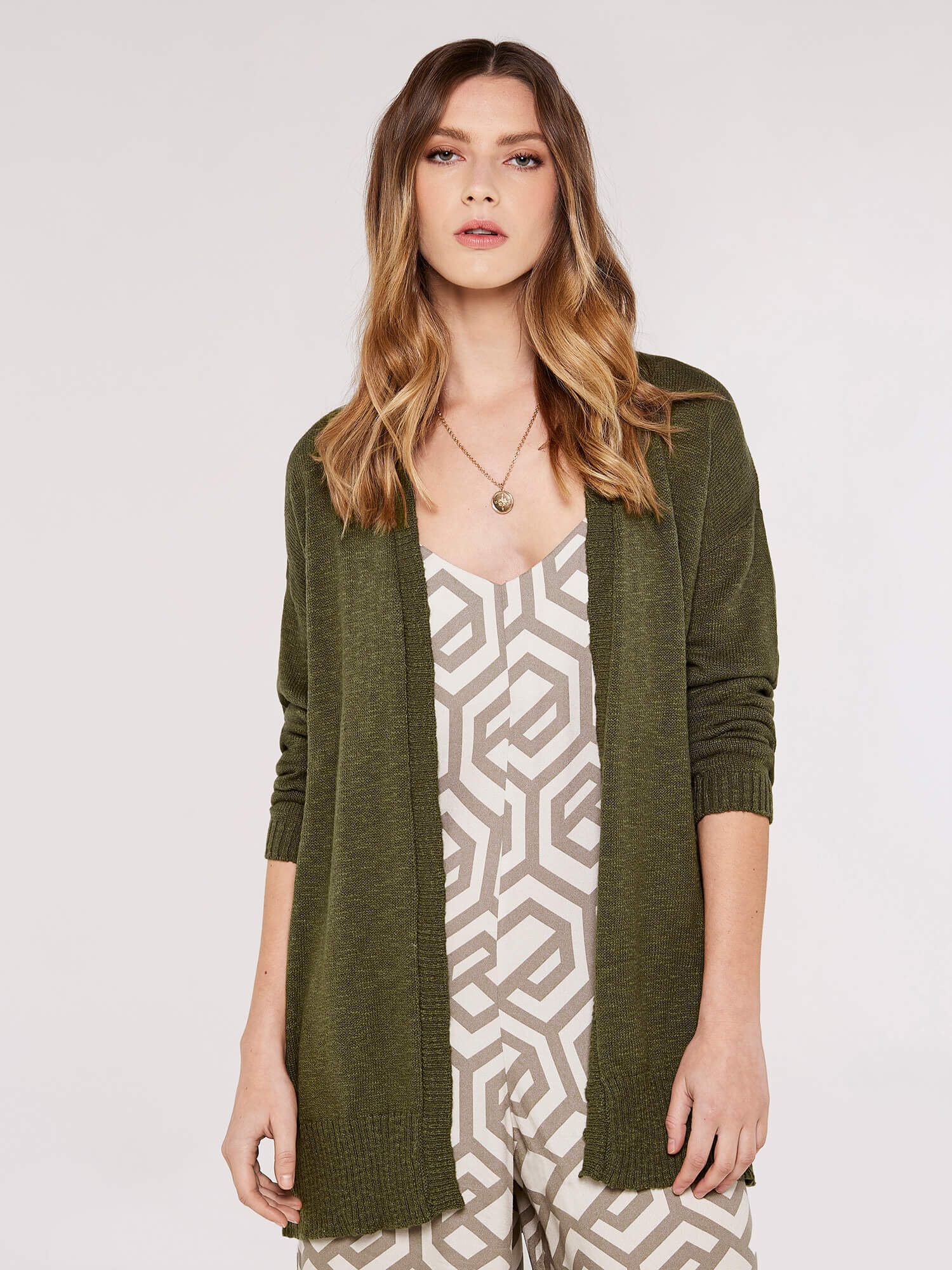 Textured Slub Cardigan Apricot Clothing
