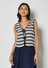 Stripe Pointelle Knit Waistcoat, Navy, large