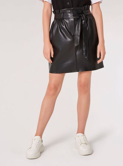 Leather-Look Paper Bag Mini Skirt