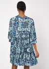 Scarf Print Tiered Mini Dress, Blue, large