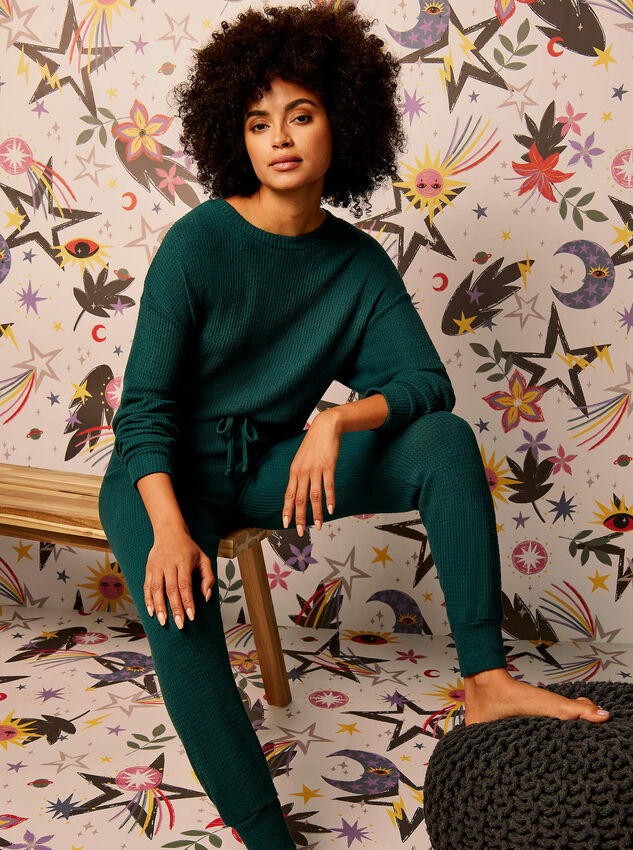 Waffle Knit  Boxy Top, Green, large