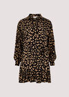 Leopard Print Shirt Mini Dress, Black, large