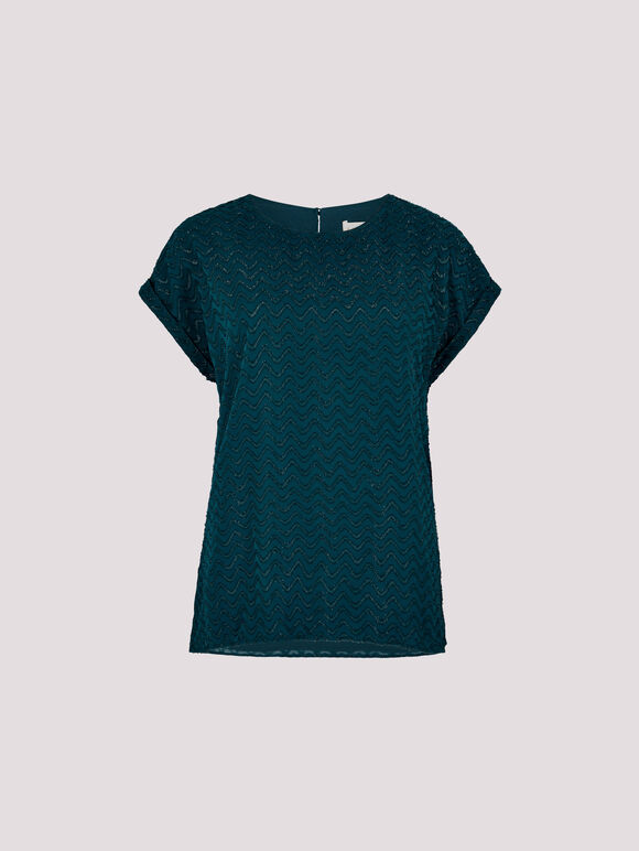 Shimmer Chevron Chiffon Top, Teal, large