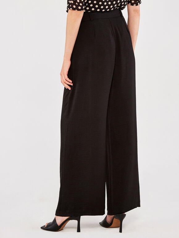  Wide Leg Tie Waist Trousers, Black, large