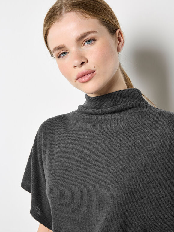 Soft Knit Side Ruched Top, Dark Grey - Charcoal, large