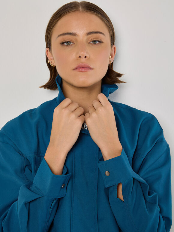 Soft Tailored Cropped Jacket, Teal, large