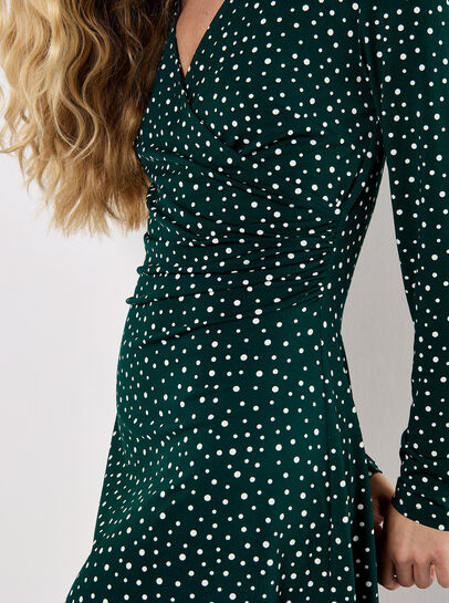 Polka Dot Wrap Ruched Mini Dress
