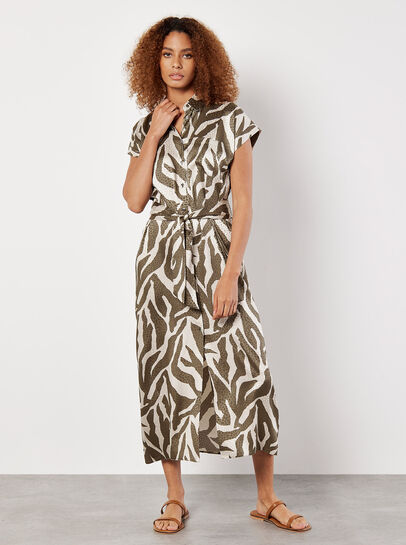 Textured Satin Zebra Print Midi Dress