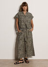 Leaf Print Cotton Culotte Trousers, Black, large