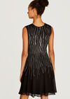 Black Sequin Lines Skater Dress, Black, large