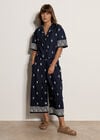 Cotton-Blend Embroidered Culottes, Navy, large