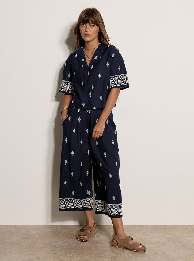 Cotton-Blend Embroidered Culottes, Navy, large