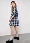 Washed Check Western Shirt Mini Dress, Blue, large
