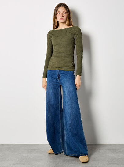 Side Ruched Textured Jersey Top
