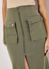 Pinstripe Cargo Midi Skirt, Khaki, large
