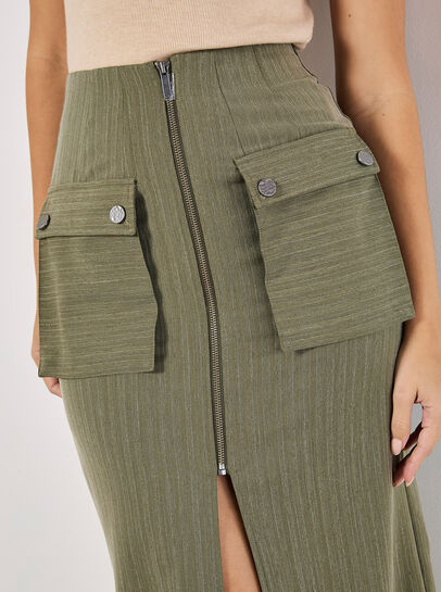 Pinstripe Cargo Midi Skirt