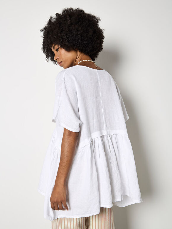 Oversized Pure Linen Tunic, White, large