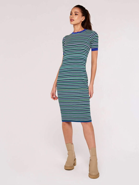 Stripe Knit Midi Dress, Green, large