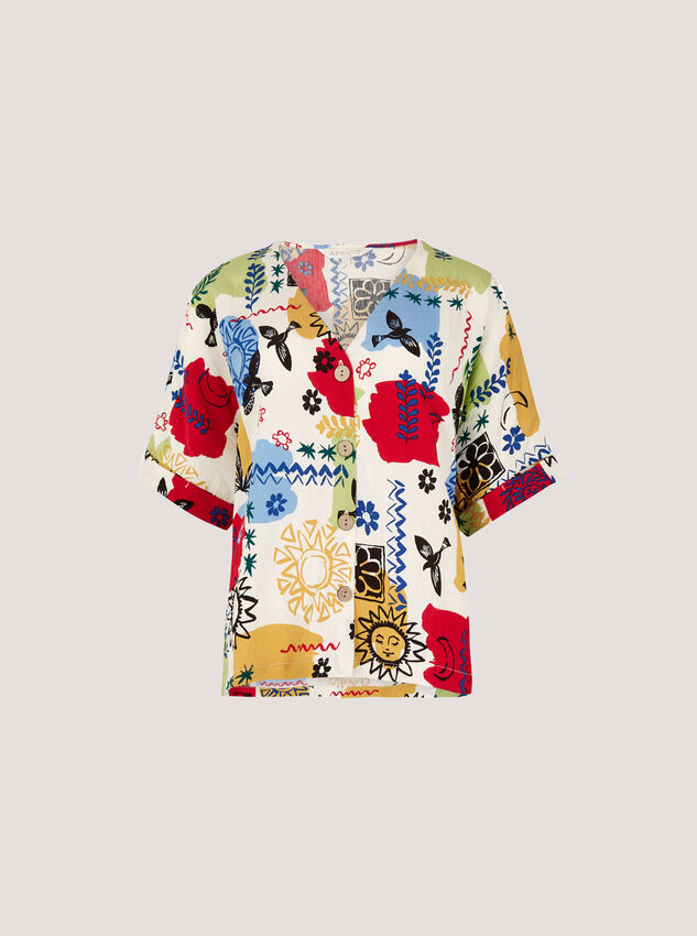 Colourful Sketch Print Top, Cream, large