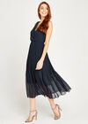 Chiffon Plisse Midi Dress, Navy, large