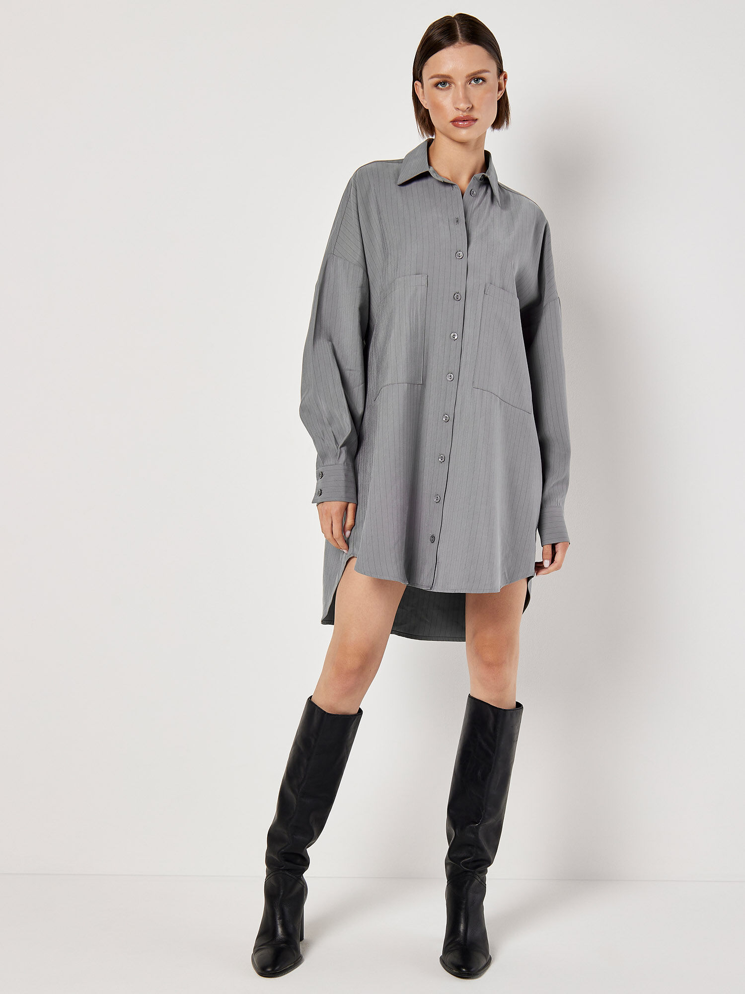 Pinstripe Oversized Shirt Mini Dress | Apricot Clothing Pinstripe Oversized Shirt Mini Dress | Apricot Clothing