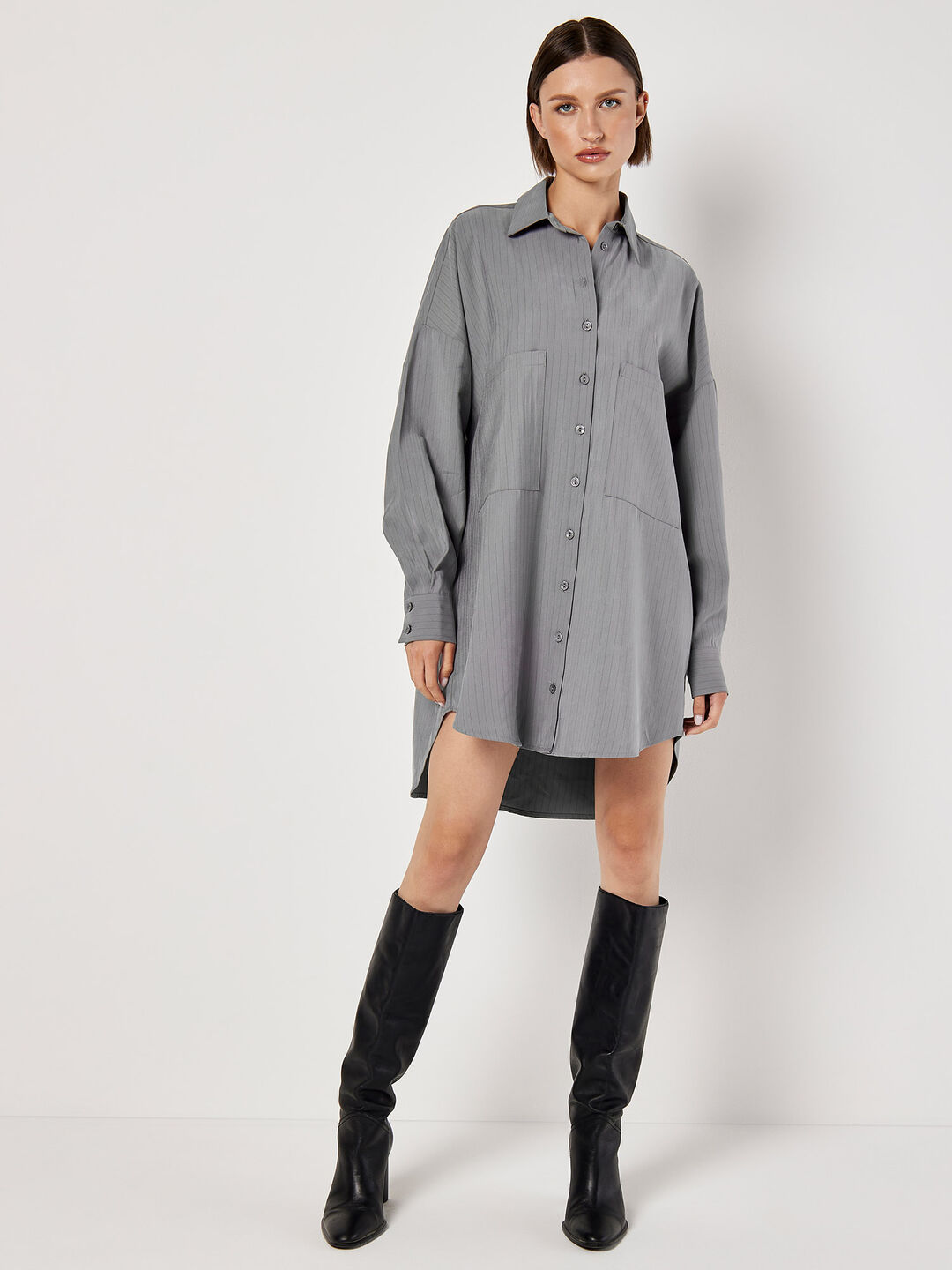 Pinstripe Oversized Shirt Mini Dress