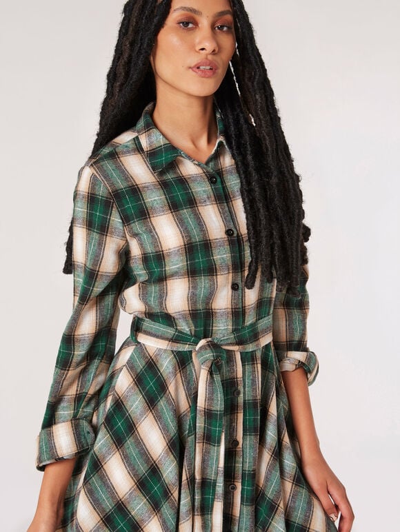 Check Shirt Skater Mini Dress, Green, large