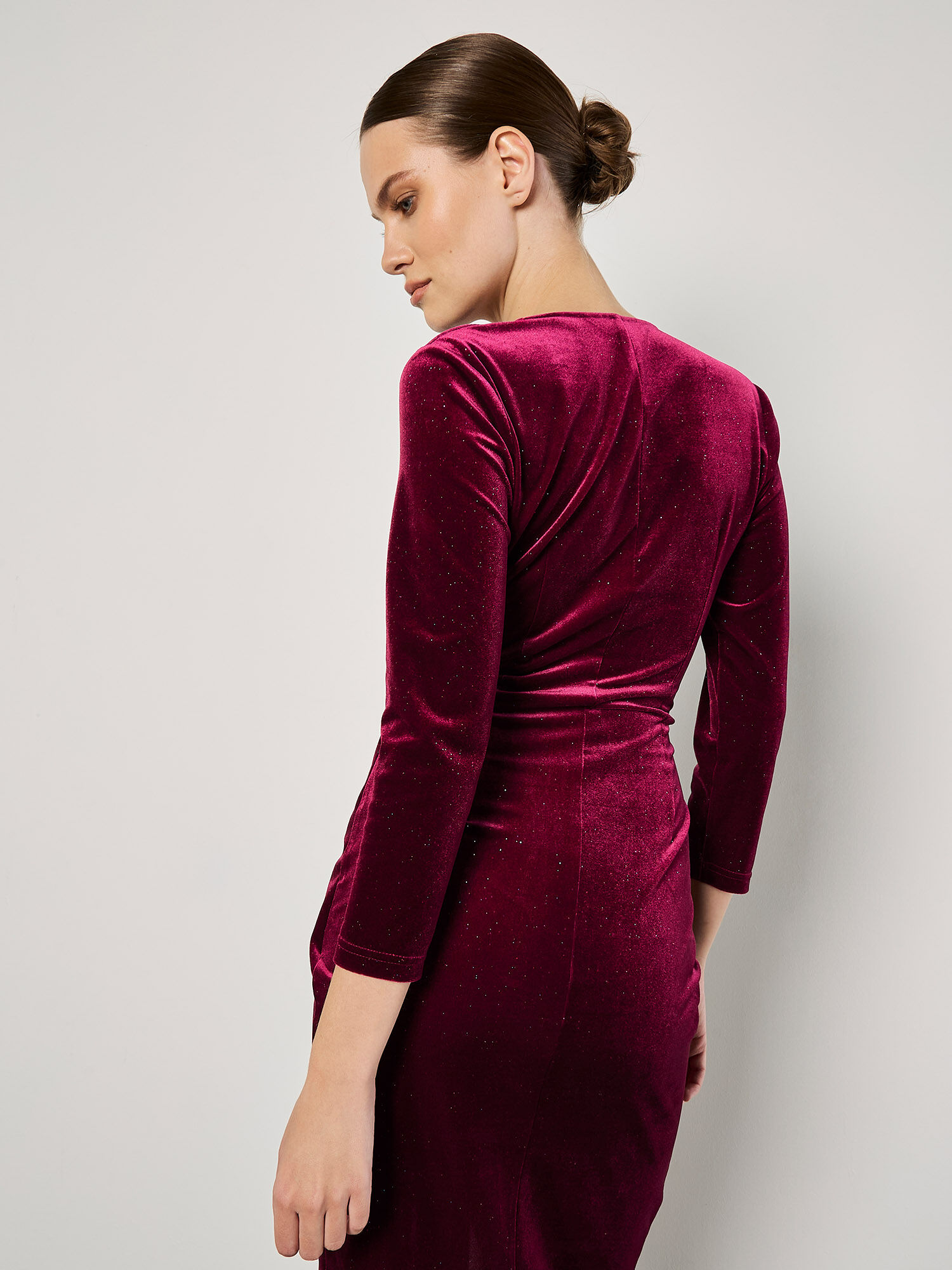 Glitter Velvet Wrap Midi Dress Apricot Clothing