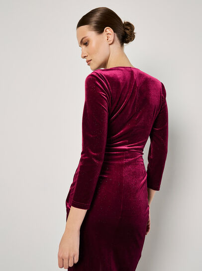 Glitter Velvet Wrap Midi Dress